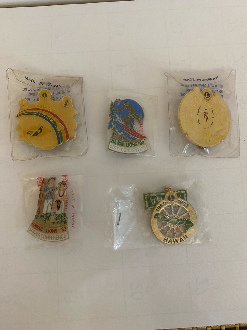 Vintage Hawaii Lions Club Collector Pins - Multi-Color